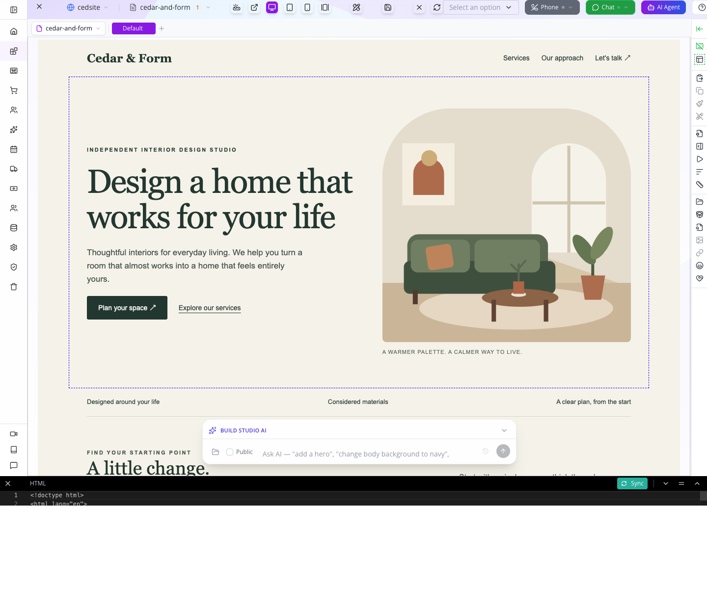 The saved page reopened as a visual canvas.