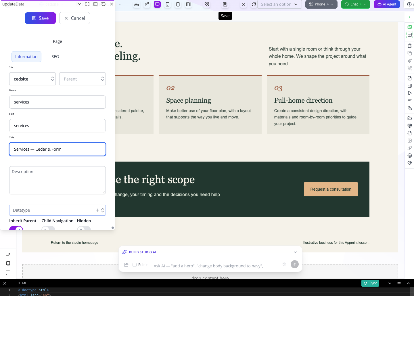 Saving the second page in the same site.