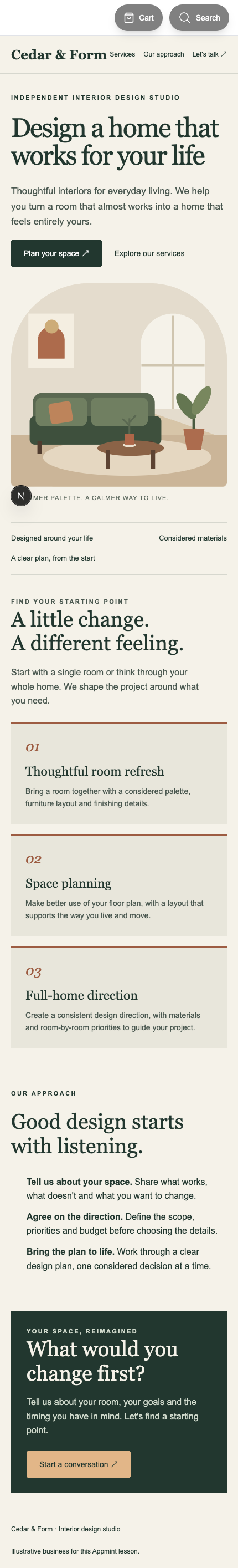 The actual public page at a 430-pixel browser width; this is mobile web, not Appmint Mobile.