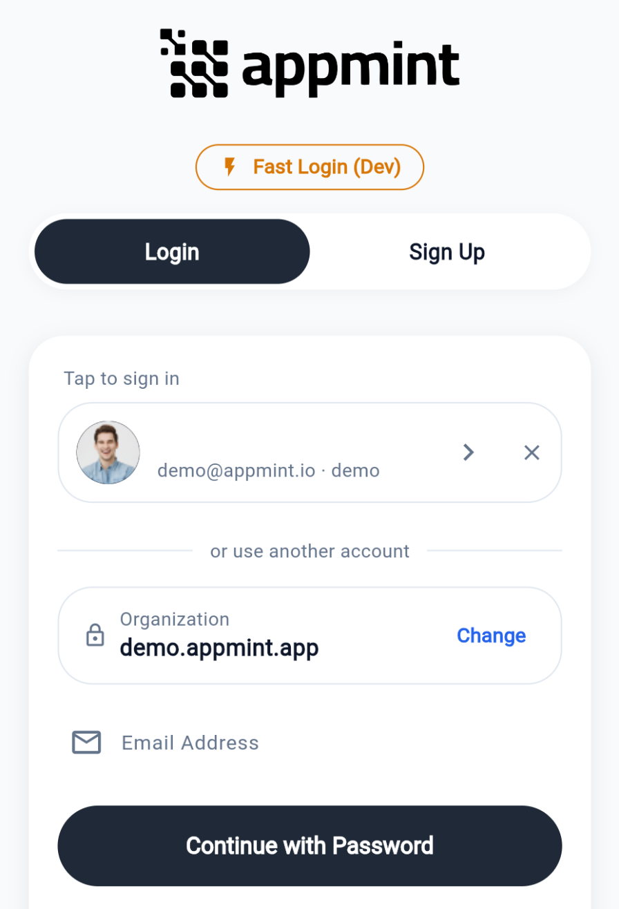 Sign in — a remembered account for one-tap sign-in, and email-first entry below.